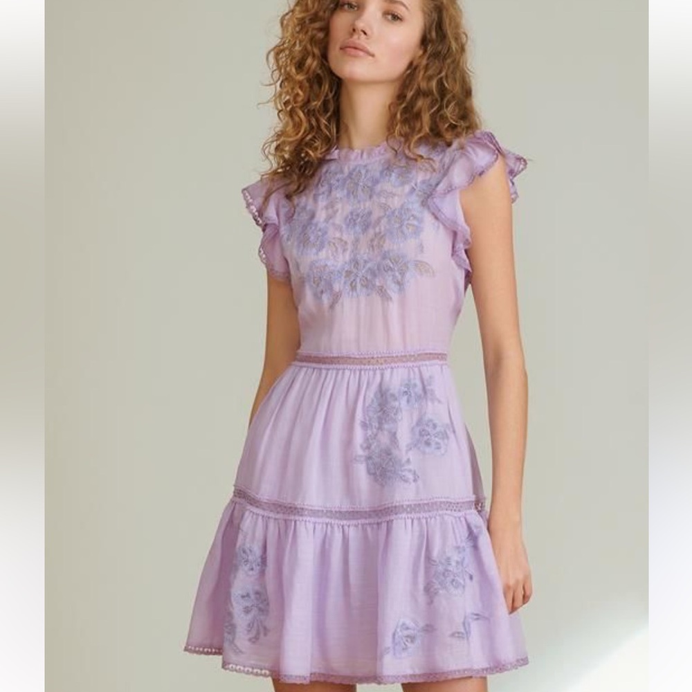 VERONICA BEARD Embroidered Sahara Tiered Minidress Lavender‎ Purple Size 6